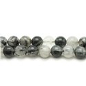 10pc - Perles Pierre - Cristal de Roche Quartz et Tourmaline Boules 5-6mm blanc gris transparent noir - 4558550035134