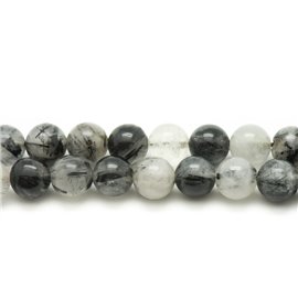 10Stk - Steinperlen - Bergkristall Quarz und Turmalin Kugeln 5-6mm weiß transparent grau schwarz - 4558550035134