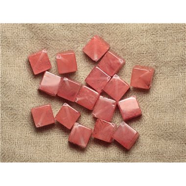 2pc - Perles Pierre - Quartz Cerise Cubes 15x12mm Rose Corail Peche Transparent - 4558550035141