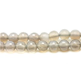 10pc - Stone Beads - Gray Agate Faceted Balls 8mm 4558550035295
