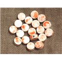 10pc - Perles Céramique Porcelaine Palets 8mm Blanc Orange - 4558550035349