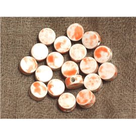 White and Orange Ceramic Beads - 8x4 mm - Bag of 10pc 4558550035349