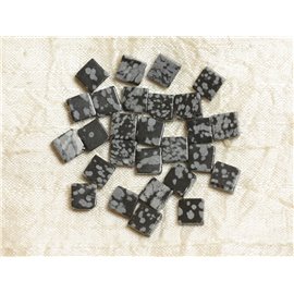 10 Stück - Steinperlen - Obsidian gesprenkelte Schneeflocke Losanges 8mm schwarz getupft grau - 4558550035738