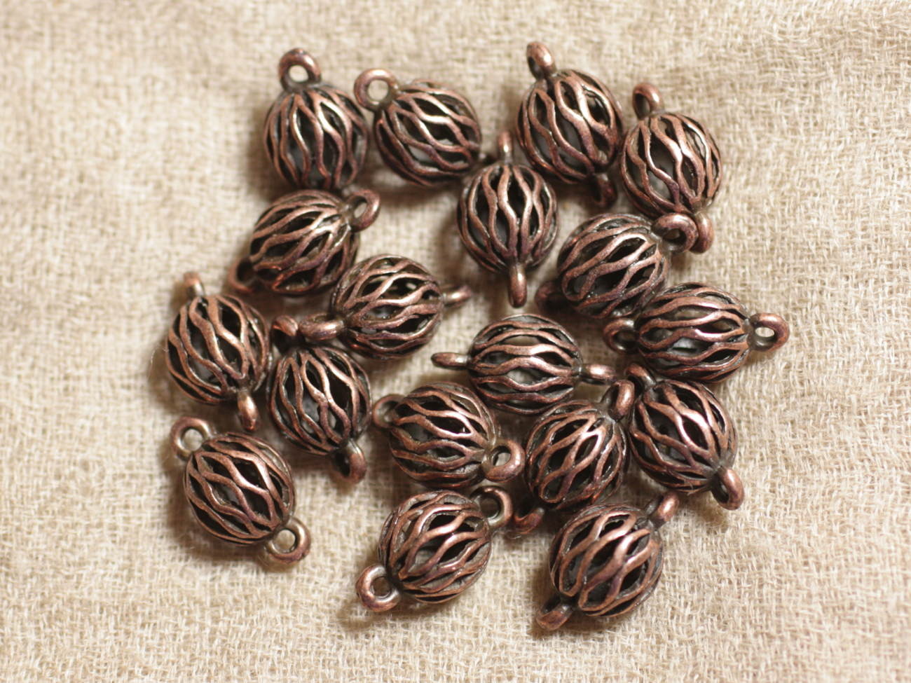 4pc - Perles Connecteurs Métal Cuivre Boules Filigranes 18 x 10mm  4558550037558 