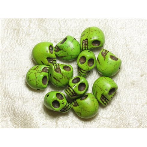 5pc - Perles Pierre Turquoise Synthese Crane Tete de Mort 18mm Vert Pomme Fluo - 4558550035974