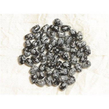 10pc - Perles de Pierre - Obsidienne Flocon Neige Mouchetée Gouttes 7x5mm - 4558550035998