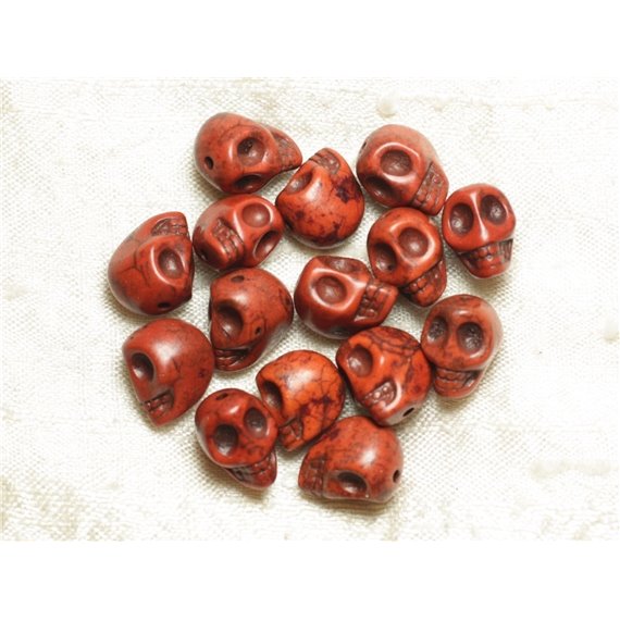 10pc - Perles Pierre Turquoise Synthese Crane Tete de Mort 12x10mm Marron - 4558550036056