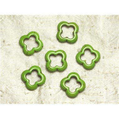 10pc - Perles Pierre Turquoise Synthese Fleur Trefle 4 feuilles 20mm Vert Fluo - 4558550036063