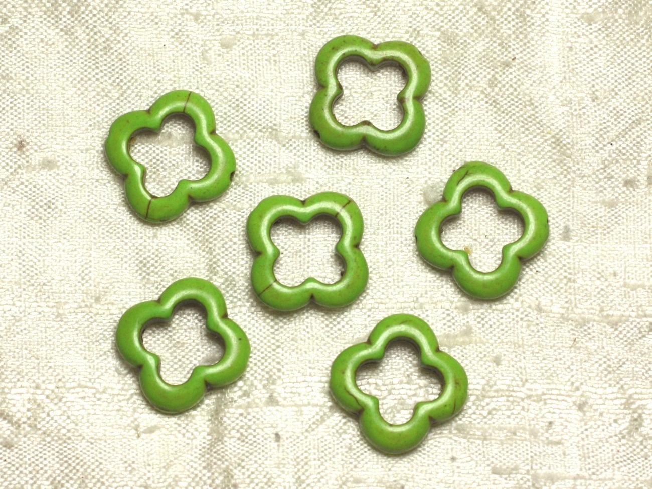 10pc - Perles Pierre Turquoise Synthese Fleur Trefle 4 feuilles 20mm Vert Fluo - 4558550036063