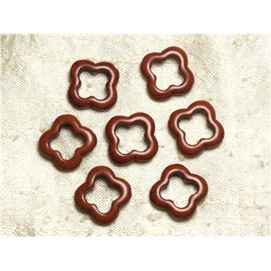 10pc - Perles Pierre Turquoise Synthese Fleur Trefle 4 feuilles 20mm Marron - 4558550036087