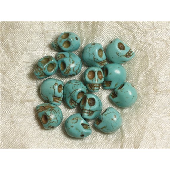 10pc - Perles Pierre Turquoise Synthese Crane Tete de Mort 12x10mm Bleu Turquoise - 4558550036360