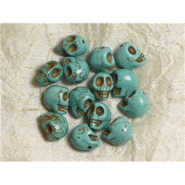 10pc - Perles Pierre Turquoise Synthese Crane Tete de Mort 12x10mm Bleu Turquoise - 4558550036360