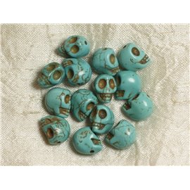 10pc - Perles Pierre Turquoise Synthese Crane Tete de Mort 12x10mm Bleu Turquoise - 4558550036360