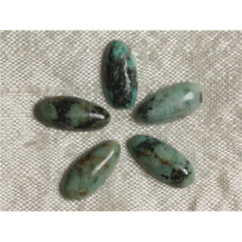 1pc - Cabochon Pierre - Turquoise Afrique Goutte 14x7mm Bleu Vert Marron - 4558550036384