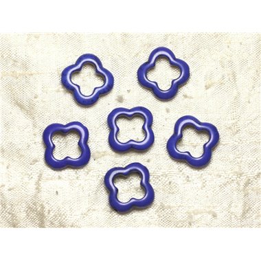 10pc - Perles Pierre Turquoise Synthese Fleur Trefle 4 feuilles 20mm Bleu Nuit - 4558550036414