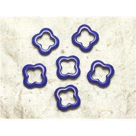 10Stk - Perlen Türkis Stein Synthese Trefle Blume 4 Blätter 20mm Mitternachtsblau - 4558550036414