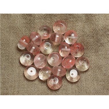10pc - Perles Pierre - Quartz Cerise Rondelles 12x9mm Rose corail peche transparent - 4558550036421