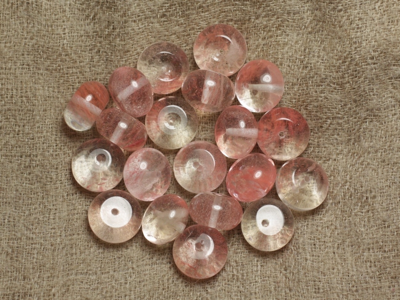 10pc - Perles Pierre - Quartz Cerise Rondelles 12x9mm Rose corail peche transparent - 4558550036421