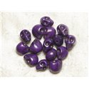 10pc - Perles Pierre Turquoise Synthese Crane Tete de Mort 12x10mm Violet Byzantin - 4558550036445