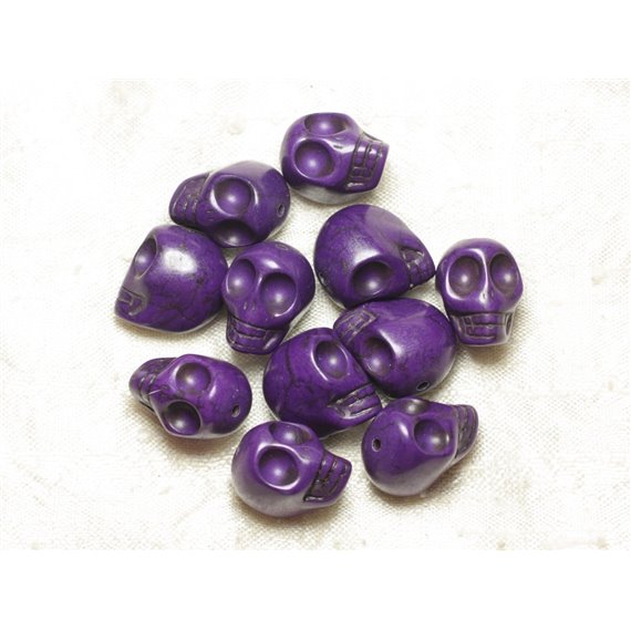 5pc - Perles Pierre Turquoise Synthese Crane Tete de Mort 18mm Violet - 4558550036483