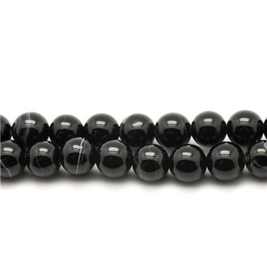 10pc - Perles de Pierre - Agate Boules 8mm noir blanc - 7427039733311