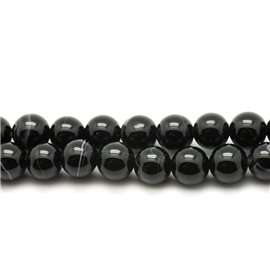 10pc - Perles de Pierre - Agate Boules 8mm noir blanc - 7427039733311