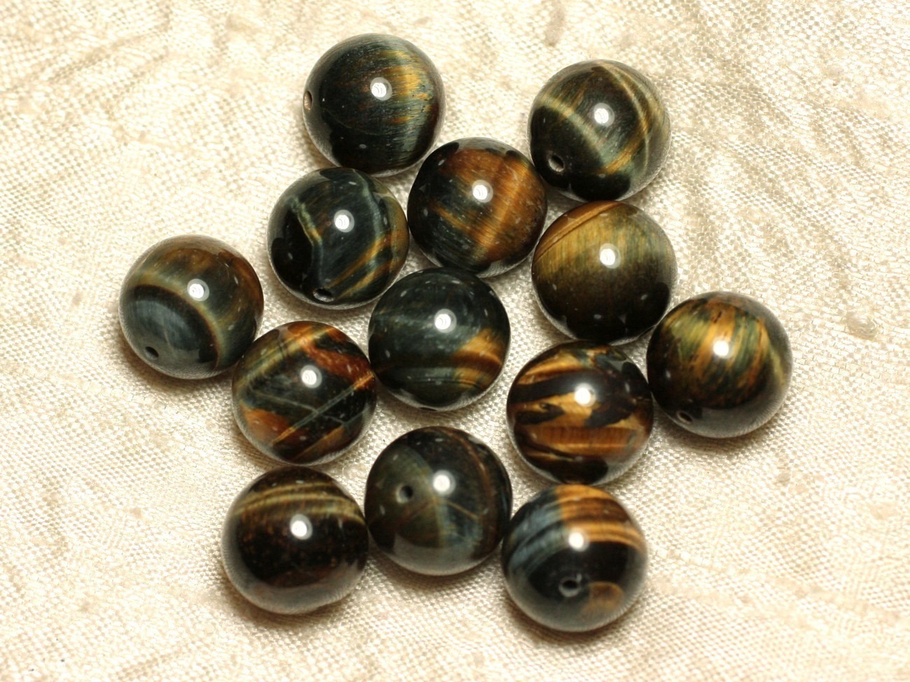 2pc - Perles de Pierre - Oeil de Tigre et Faucon Boules 12mm   4558550036858