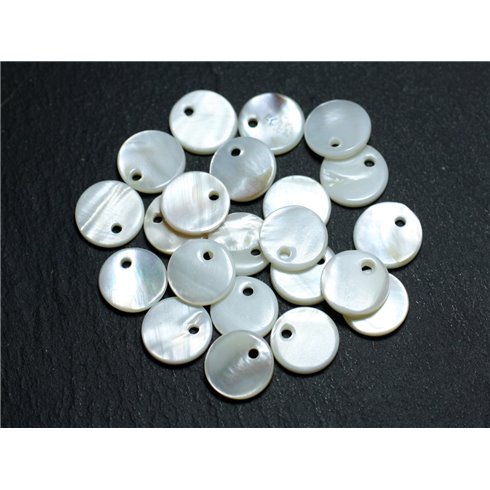 10pc - Perles Breloques Pendentifs Nacre Blanche Ronds 10mm   4558550037138