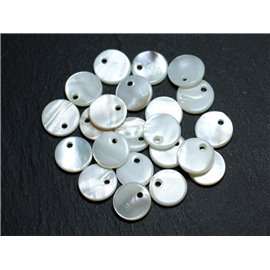 10Stk - Perlen Charms Anhänger Weißes Perlmutt Rund 10mm 4558550037138