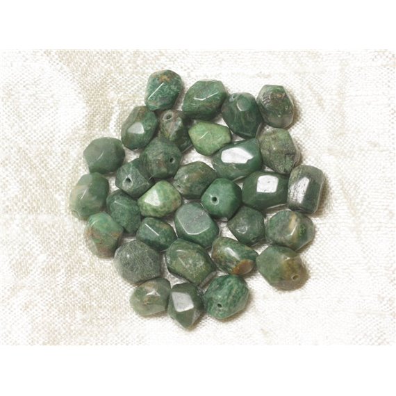 4pc - Perles Pierre Jade Naturel Nuggets Facettés 8mm Vert foncé - 4558550037145