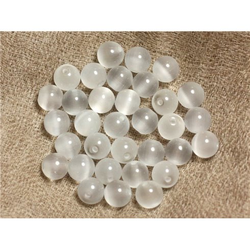 10pc - Perles en Verre Oeil de Chat Boules 8mm Blanc   4558550037374