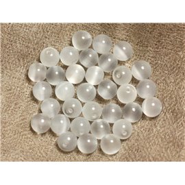 10pc - Bolas de cuentas de vidrio con forma de ojo de gato de 8 mm, blanco