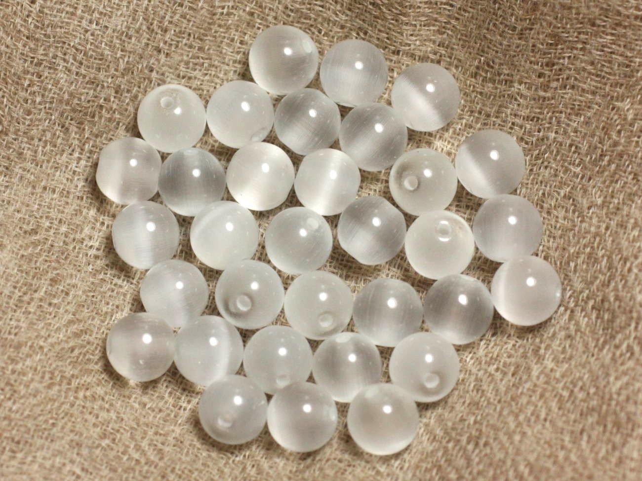 10pc - Perles en Verre Oeil de Chat Boules 8mm Blanc   4558550037374