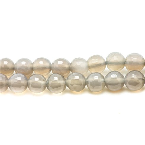 10pc - Perles Pierre Agate Boules Facettées 6mm Gris transparent - 7427039749695