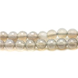 10pc - Perles Pierre Agate Boules Facettées 6mm Gris transparent - 7427039749695
