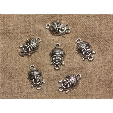 4pc - Perles Connecteurs Métal Argenté Rhodium Bouddha 23mm   4558550022097 