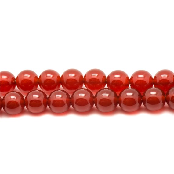 10pc - Perles Pierre - Cornaline Boules 8mm Rouge Orange - 4558550037657