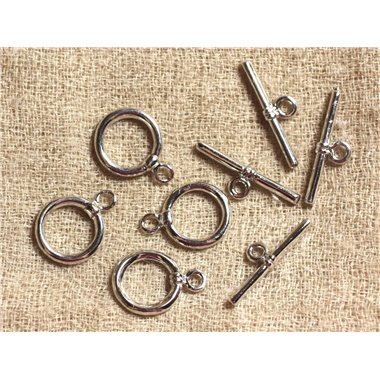 2pc - Fermoir T Toggle Métal Argenté Plaquage Rhodium 13 mm   4558550037831