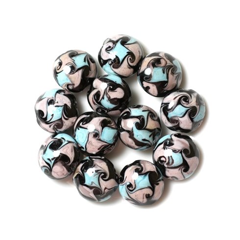 4pc - Perles en Verre Palets 16mm Noir Gris Bleu Turquoise   4558550038029