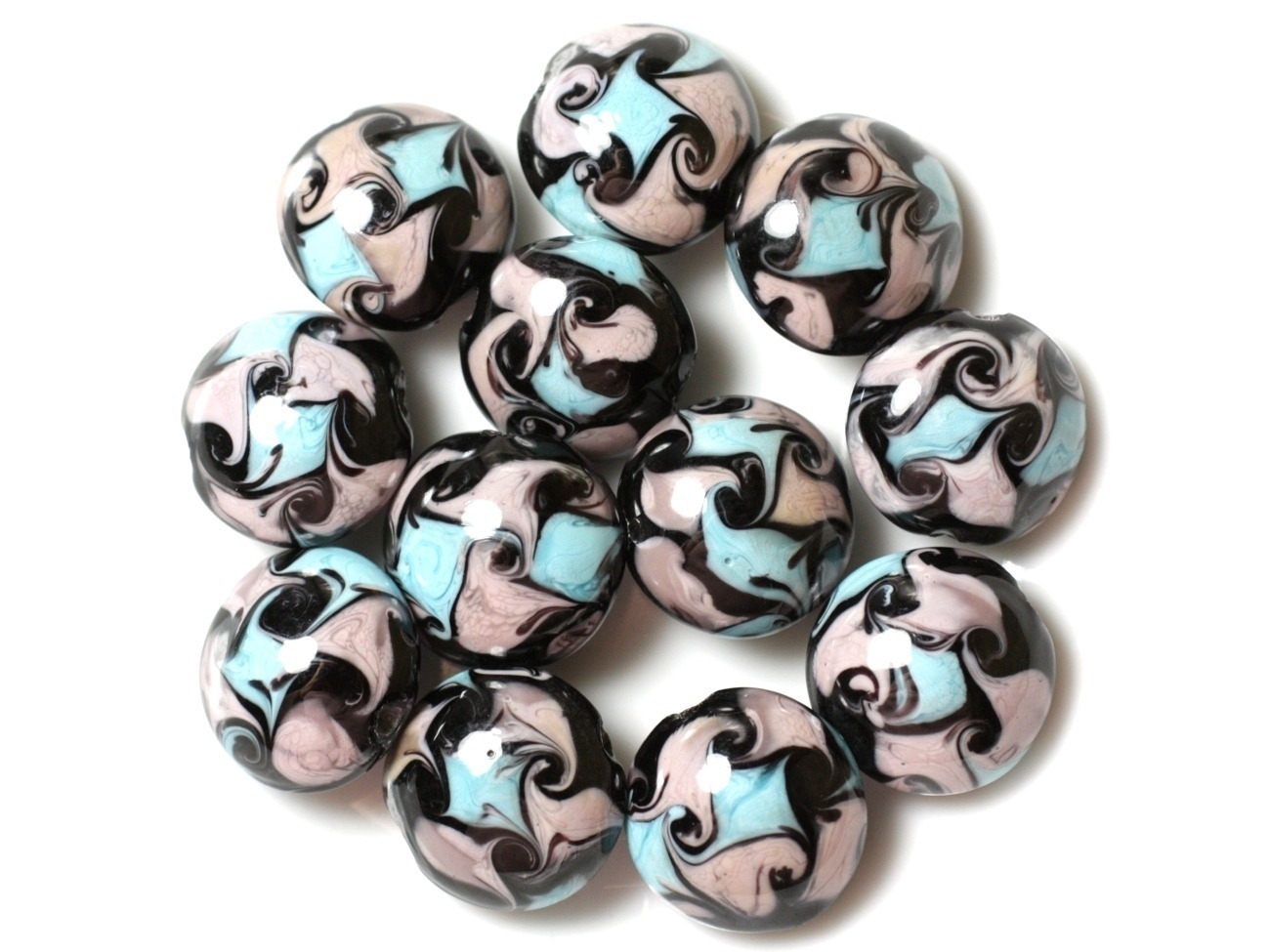 4pc - Perles en Verre Palets 16mm Noir Gris Bleu Turquoise   4558550038029