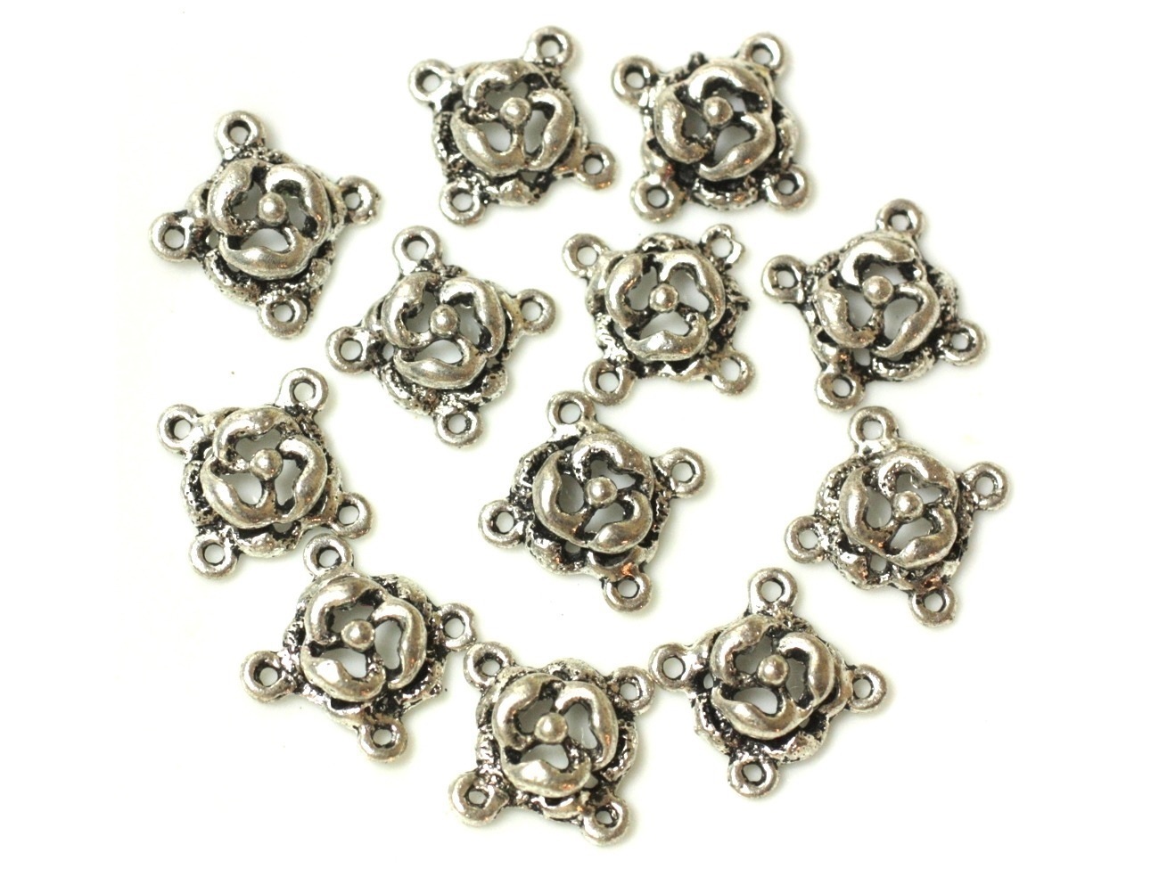 10pc - Perles Connecteurs Fleurs Métal Argenté 16mm - 4558550038135