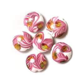 2pc - Glass Beads Palets 25mm White Green Pink Leaves 4558550038159