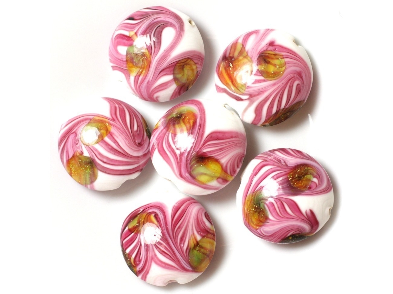 2pc - Perles en Verre Palets 25mm  Blanc Vert Rose Feuilles   4558550038159