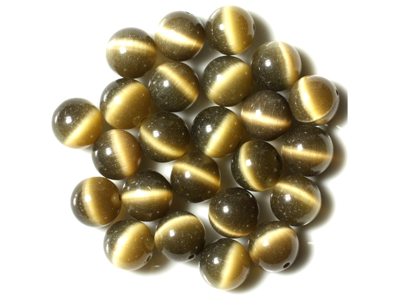 4pc - Perles en Verre Oeil de Chat  Boules 12mm Vert Kaki   4558550038708