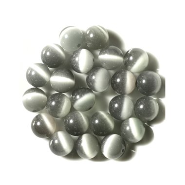 10pc - Perles Verre Oeil de Chat Boules 12mm Gris Argenté - 4558550038715