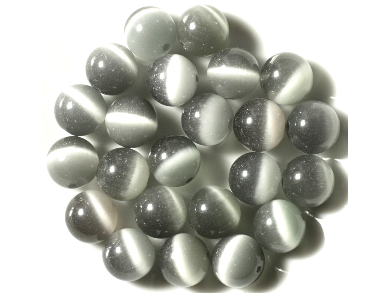 4pc - Perles en Verre Oeil de Chat  Boules 12mm Gris Argenté   4558550038715