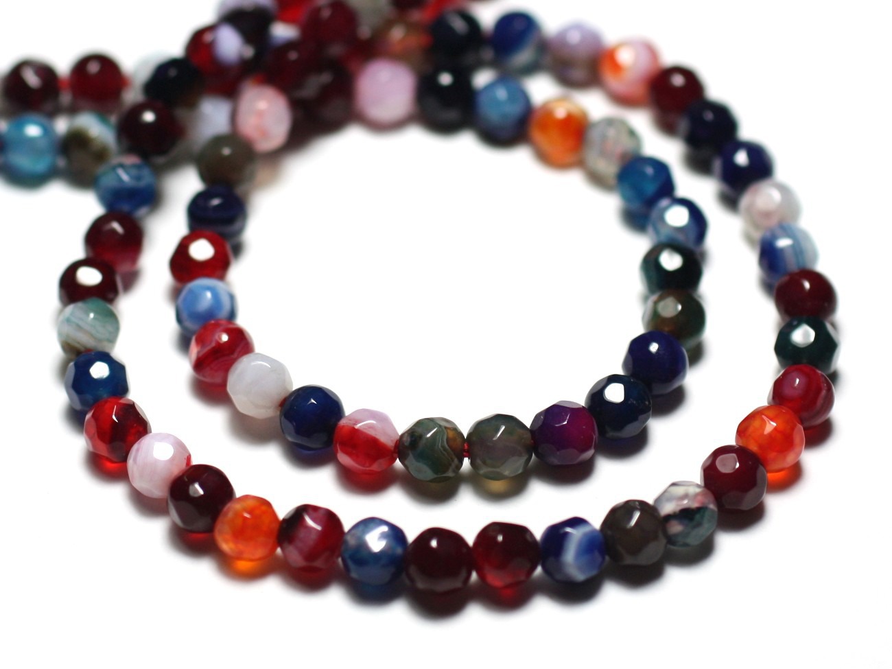 Fil 39cm 89pc env - Perles de Pierre - Agate Boules facettées 4mm Multicolore 