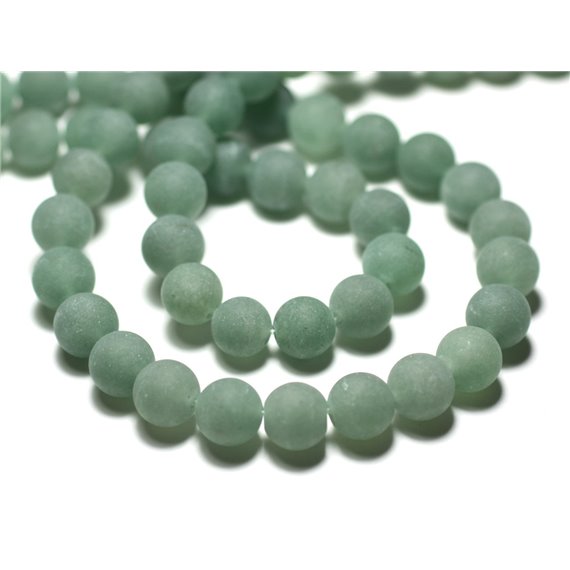 Fil 39cm 46pc env - Perles de Pierre - Aventurine Verte Boules 8mm Mat Sablé Givré 