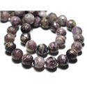 Fil 39cm 39pc env - Perles de Pierre - Charoïte Violet Mauve Noir Boules Facettées 10mm 