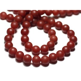 Thread 39cm approx 48pc - Stone Beads - Carnelian Red Orange Balls 8mm Matt Sanded Frosted 